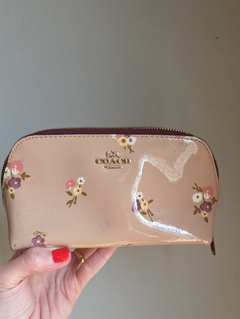 Coach Cream and Pink Floral Cosmetic Bag